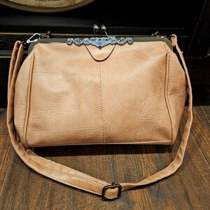 *****Sold****  Tan Crossbody Bag with Adjustable Strap and Textured Finish - EUC